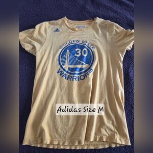 adidas Golden State Warriors Short Sleeve Tee in Pale Yellow with Blue Logo